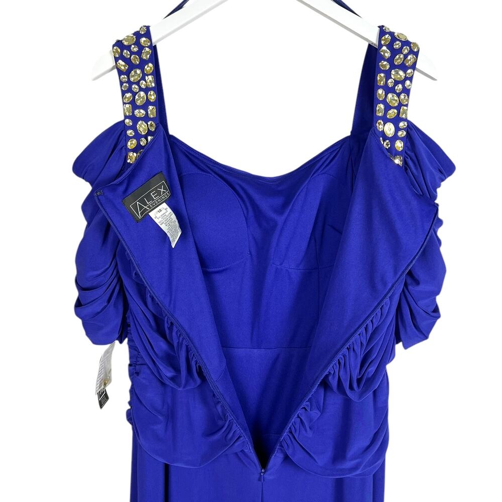 Alex Evenings Plus Size 14 Cobalt Blue Cold Shoulder Embellished Ruched Gown NWT - Picture 10 of 14